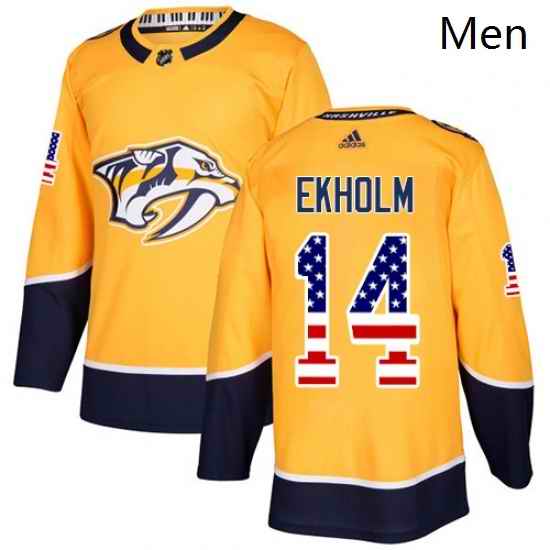 Mens Adidas Nashville Predators 14 Mattias Ekholm Authentic Gold USA Flag Fashion NHL Jersey